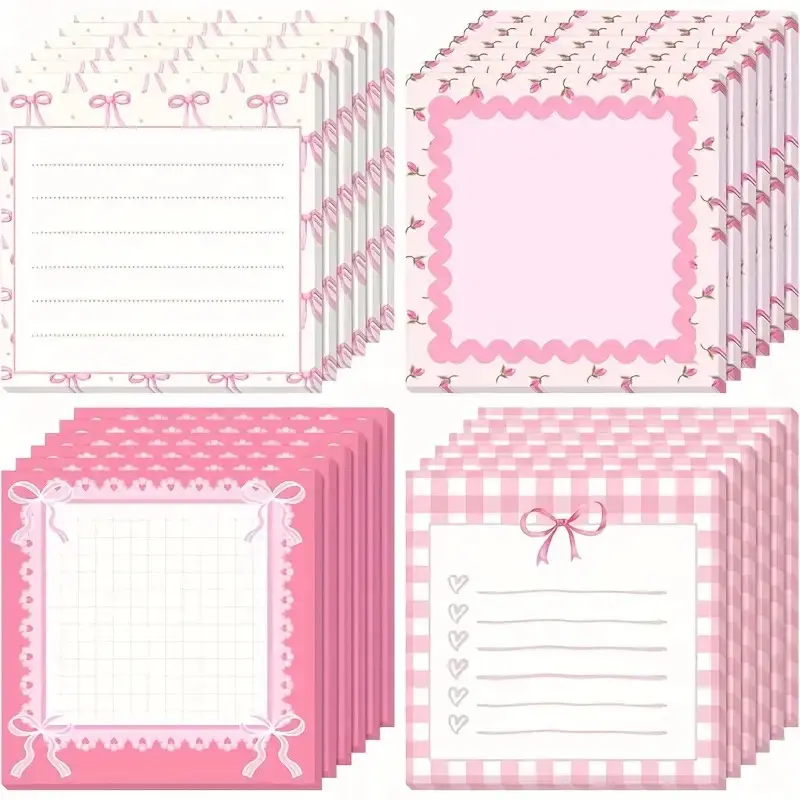 Cute Bow Sticky Notes Set 3x3 Inch, 30 Pieces Per Pack, Ideal for Room Decoration, School Supplies, Party Gifts