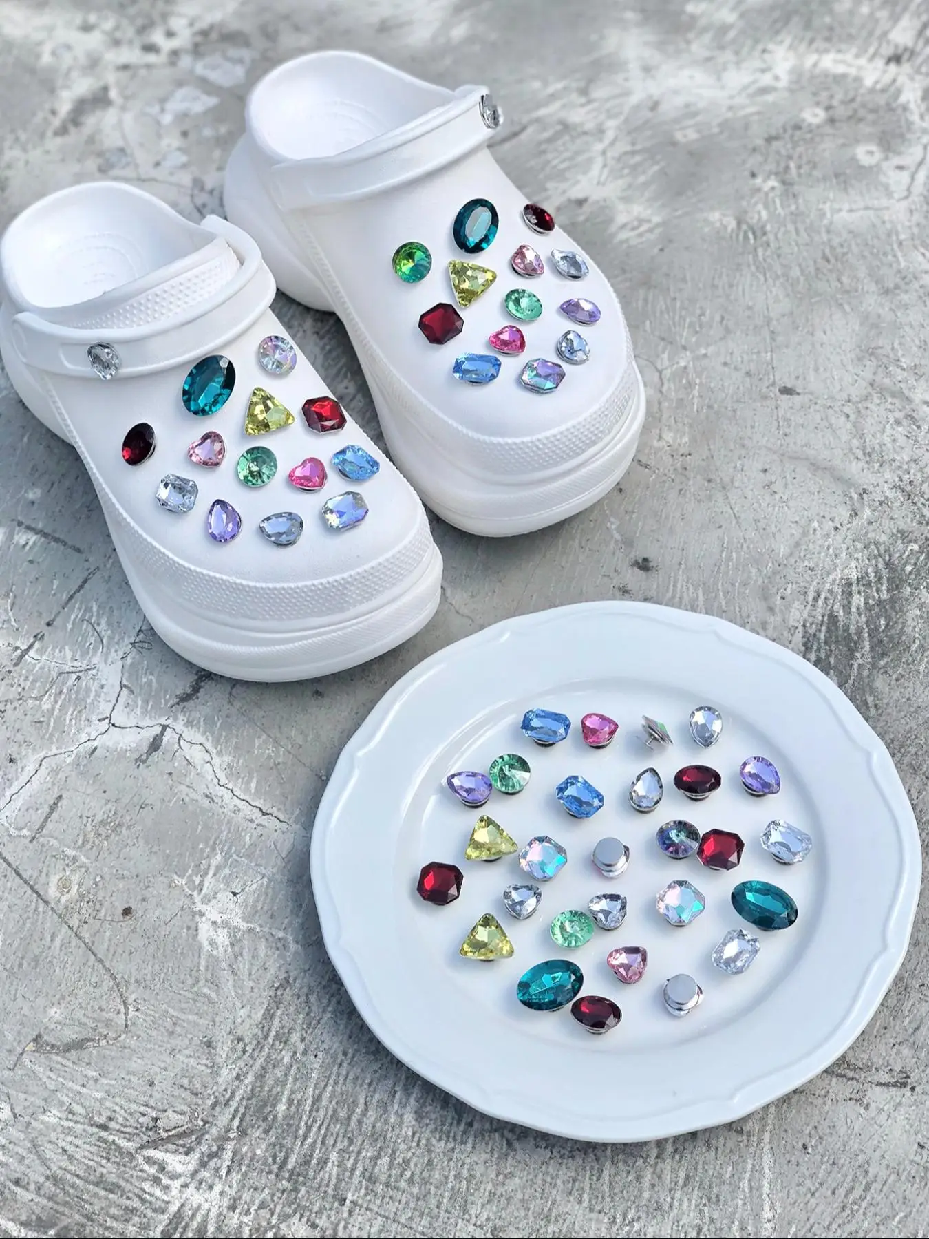 Cute Colorful Artificial Crystal Design Shoe Charms, 28pcs Fashionable Novelty Shoes Decorations for Clogs Design, Dazzling Glamour Trendy Holiday Sh