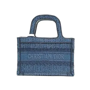 Pre-owned Dior 【Rosy】DIOR Book Tote Mini 21.5 Blue Canvas Pristine