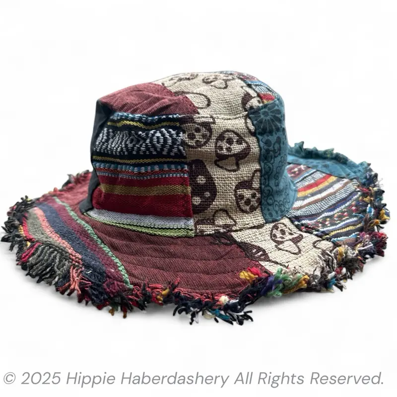 Patchwork multicolored mushroom Hat - Colorful wire brim stash pocket Patchwork multicolored mushroom Hat - Colorful wire brim stash pocket
