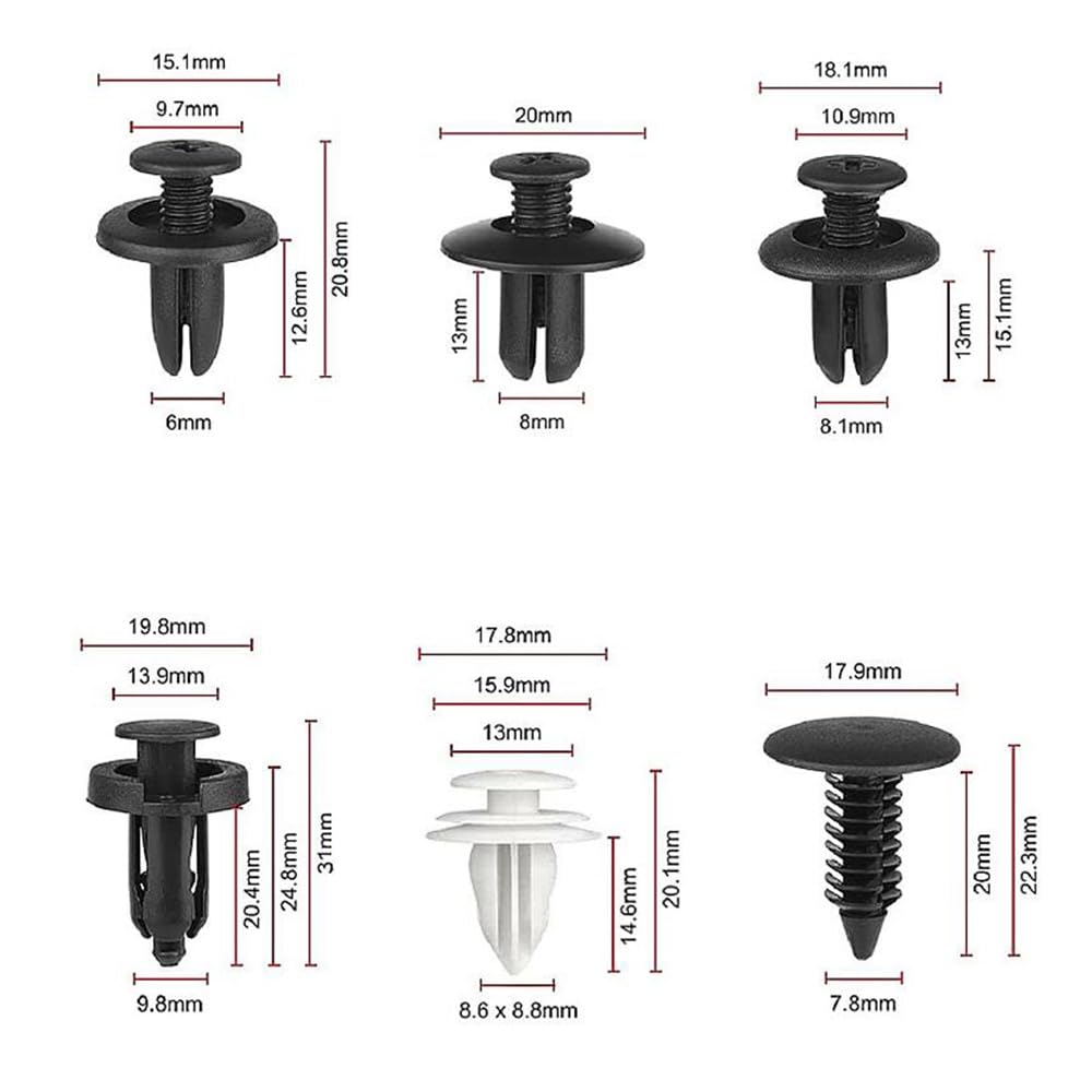HE26 100-pcs universal expansion bolt clamp set, suitable for car mudguards, fenders, and door panel clamps. (C05 C20 C32 B01 D02 A16 Automotive Parts)