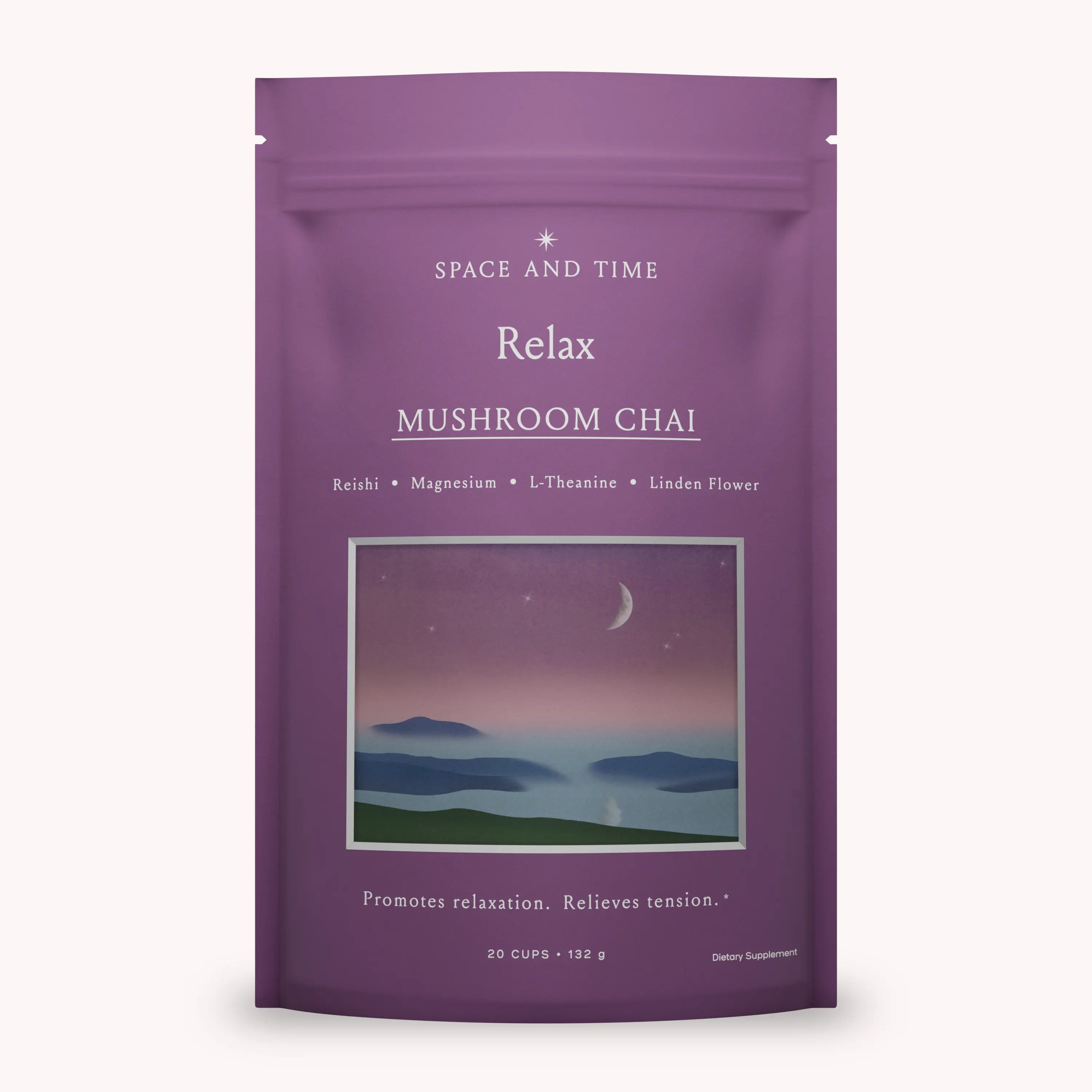 Space And Time Relax Mushroom-Infused Chai - Adaptogenic Drink Blend with Reishi Magnesium L-Theanine & Linden Flower - 20 Servings 4.7 Oz - Natural Nootropics for Mood & Cognitive Calmness