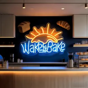 Wake in Bake Neon Signs, Yellow and Blue LED Neon Signs, Wall Decor, Fried Egg Neon Letters, Baked Neon Signs for Bedrooms, Home Kitchens, Cake Bakeries, Cafes, Birthday Parties