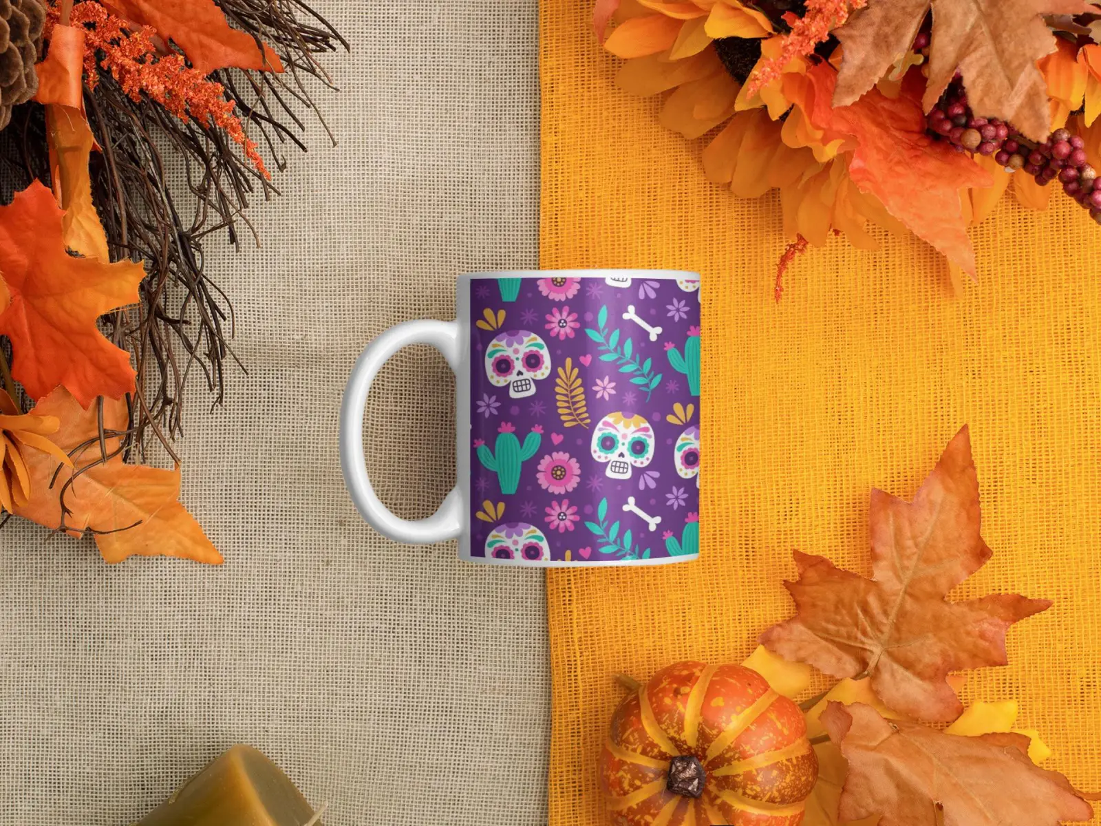 Purple Skull Flower Abstract Ceramic Coffee Cup - 15oz & 2 Sizes, Durable Reusable Dishwasher & Microwave Safe Drinkware for Coffee, Tea - Gothic Kitchenware for Gothic Aesthetics Enthusiasts, Reuse