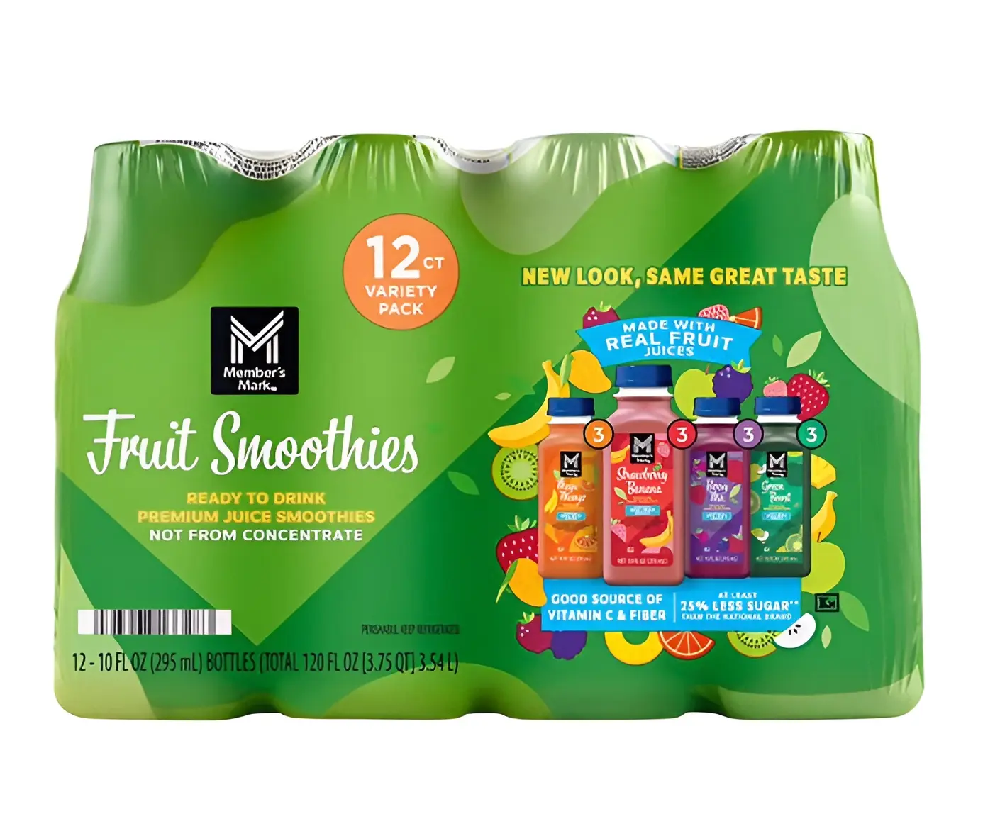Member’s Mark Smoothie Variety Pack, 10 fl oz Bottles, 12 Pack, Ready-to-Drink Fruit Smoothies, Mixed Flavors, Convenient On-the-Go Beverage, No Artificial Flavors, Refrigerated Drink Option