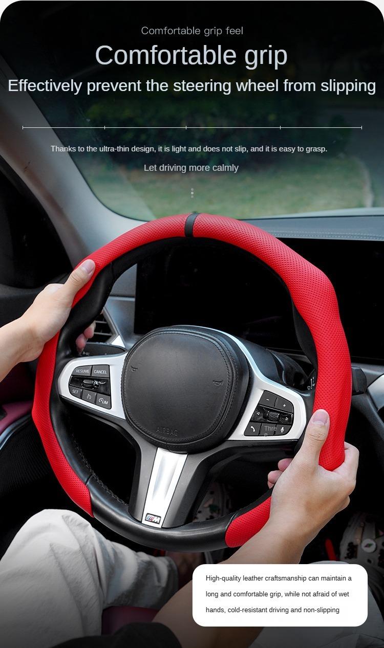 Ultra-Thin, Anti-Slip, Breathable, Quick Spin, All-Season, Nappa Leather Auto Interior Kit, Black with White Stitching