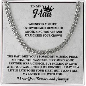 To My Man Cuban Chain Necklace, Husband Necklace from Wife, Necklace for Boyfriend, Mens Cuban Chain Necklace for Fiance, Men Necklaces for Him, Gifts for Men, Birthday Gifts for Boyfriend Husband
