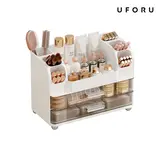 UFORU Multifunctional Storage Bin - ABS Plastic 2-Drawer Organizer with Large Compartments, Brush Holders, Container, 2 Drawer Sort, for Vanity, Gifts for Female Adults, Storage Organization Solution