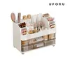 UFORU Multifunctional Storage Bin - ABS Plastic 2-Drawer Organizer with Large Compartments, Brush Holders, Container, 2 Drawer Sort, for Vanity, Gifts for Female Adults, Storage Organization Solution
