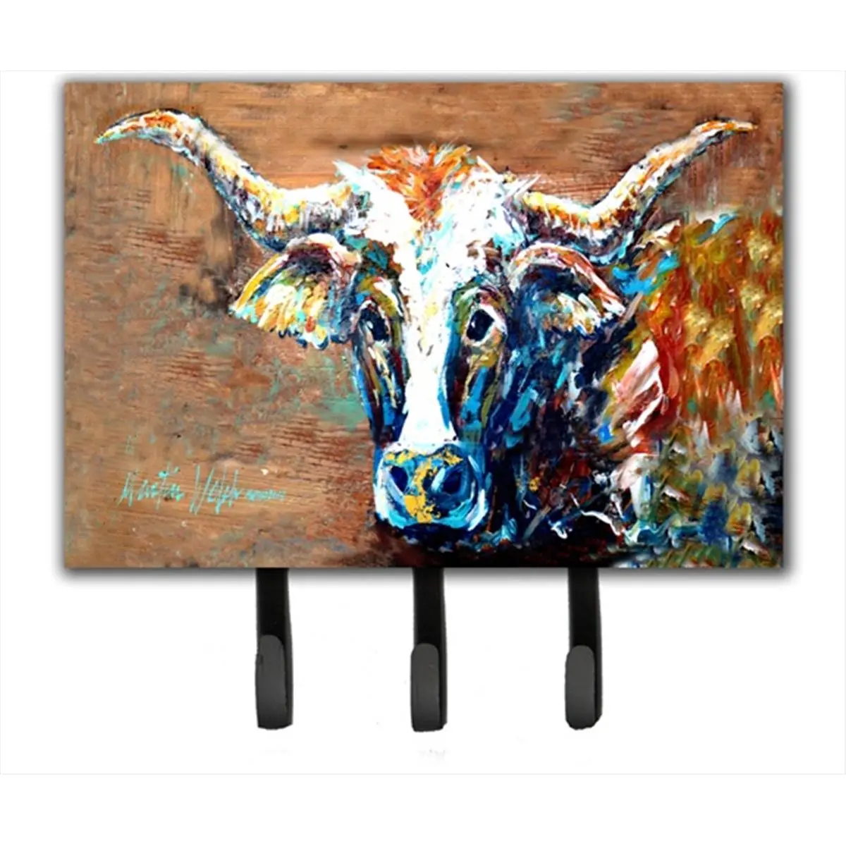 212 MAIN Brown Cow Wall Mounted Holder - Metal Decor Hook with Hardboard Tile, On The Loose Themed Leash & Key Organiser for Home Decor Needs