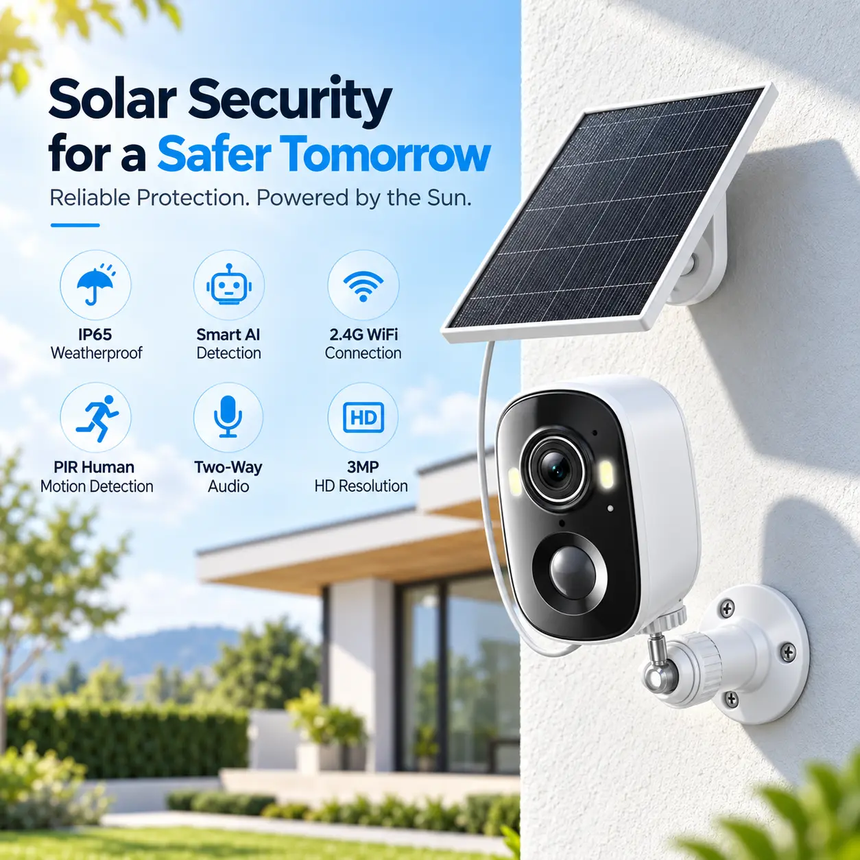 Wireless Smart Security Camera, Indoor/Outdoor/Garage Camera, 2K Solar Camera for Home, Instant Alert, Color Night Vision, 2-WayTalk, Solar/Battery, Rechargeable,Spotlight, Siren Alarm Ready, Al-Enabled Security CameraSystem