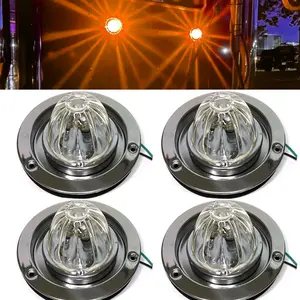 Set of 4 Glass Watermelon Style Clearance Lights — Available in Blue, White, Amber, Green, or Red — Equipped with Stainless Steel Round Bezels to Enhance Visibility.