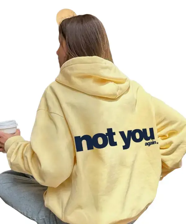 Not You Letter Graphic Sweatshirt, Casual Women Back To School Long Sleeve Pocket Pullover Sweatshirt Yellow