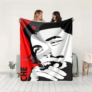1 piece Che Guevara Red Revolutionary Image Art themed flannel blanket - Microfiber comfortable flannel sofa blanket, suitable for beds and sofas, all-season use, modern design, digitally printed pattern, 100% polyester material, machine washable