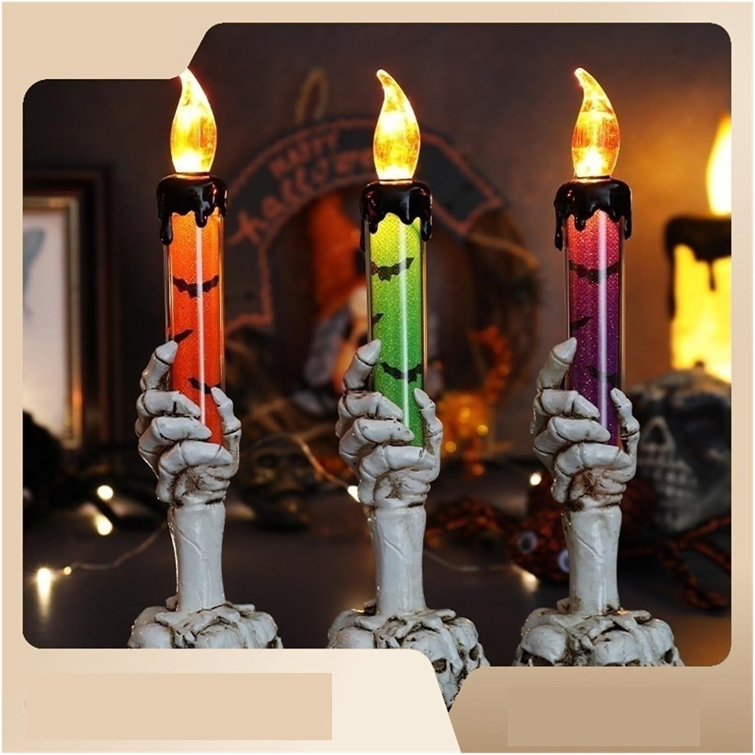 Halloween Vivid Resin Skeleton Hand Finger Candle Holders (Battery-Included), 2026 Halloween Delicate Bar Home Party Desktop Tea Light Holders Decor Halloween Vivid Resin Skeleton Hand Finger Candle Holders (Battery-Included), 2026 Halloween Delicate Bar Home Party Desktop Tea Light Holders Decor