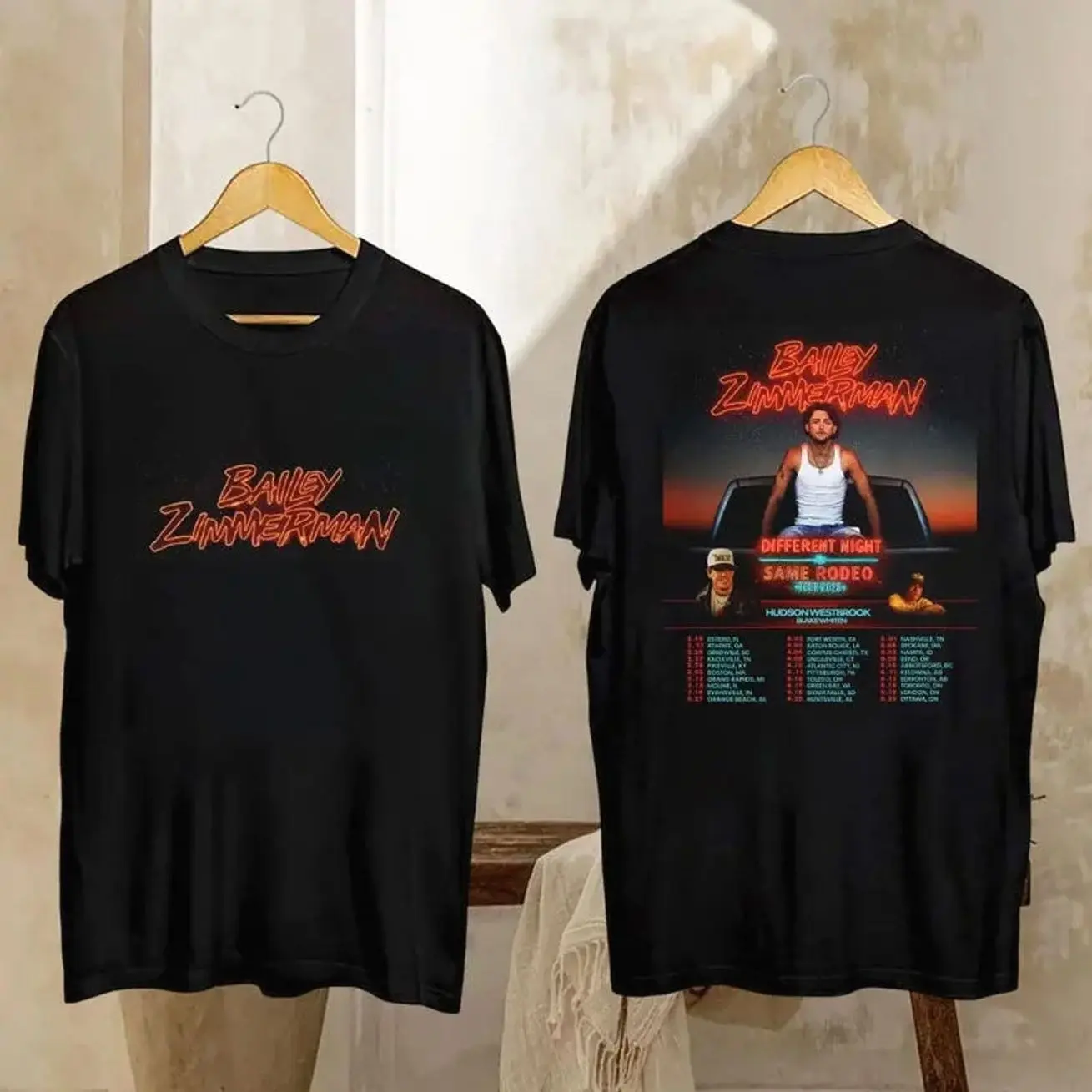 Bailey Zimmerman Tour 2026 Shirt, Bailey Zimmerman Different Night Same Rodeo Shirt, Bailey Zimmerman Fan Gift, Bailey Zimmerman Merch VL2