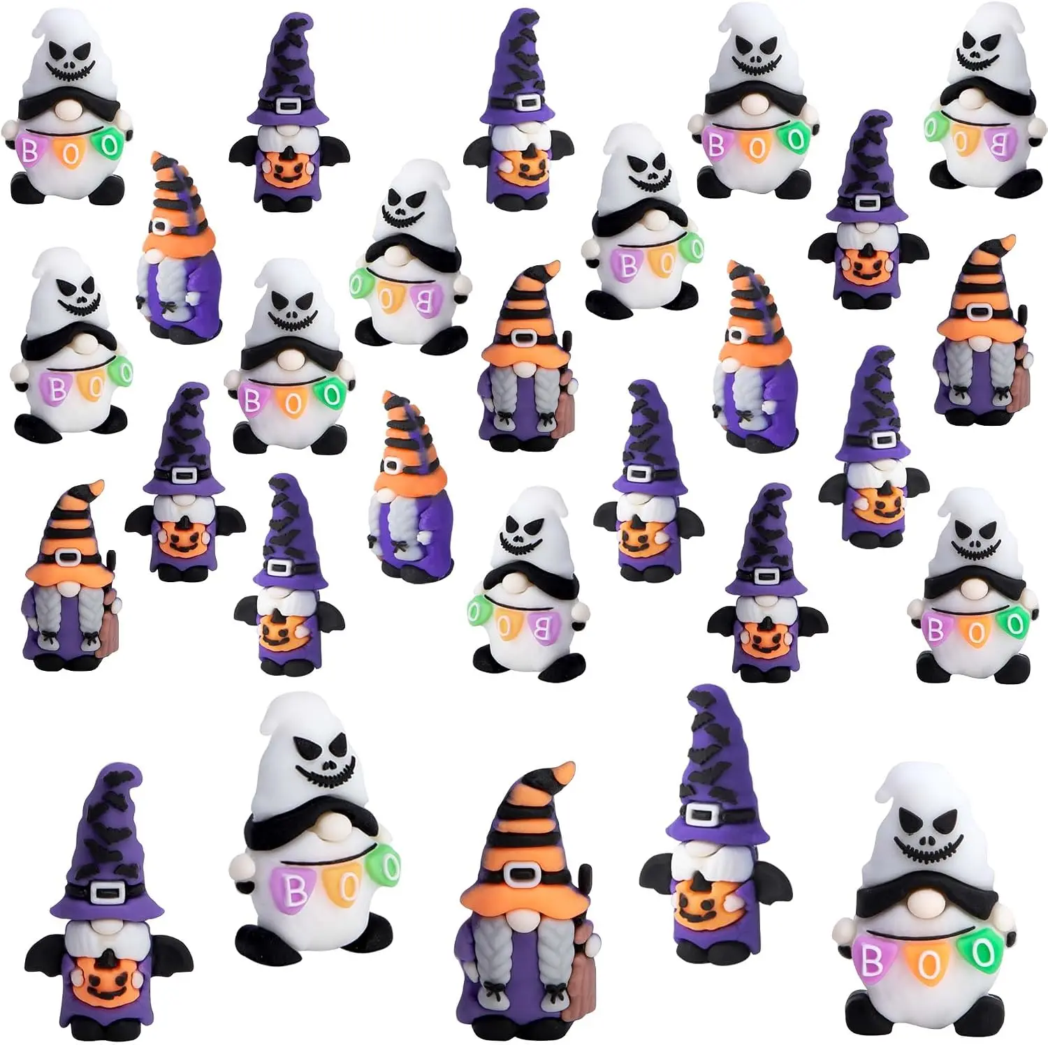 30 Pcs Halloween Mini Gnome Figurines, Cute Pumpkin & Ghost Gnome Decorations, Miniature Tabletop Ornaments for Halloween Party, Home, Garden & Fall Decor