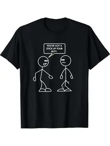 7.5oz Cartoon Workshop T-Shirt, Humorous Matchstick Man Design, Unisex Long Sleeve Print Tee, Casual Loose Fit for All Seasons