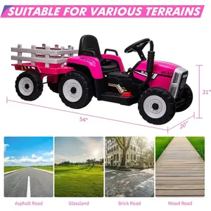 Multiple colors/finishes 12V Kids Electric Tractor With Trailer Remote Control 7 LED Lights MP3 Player And EVA Tires Rose Red Trike