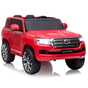 GARVEE 2 Seater Licensed Toyota Land Cruiser 12V 7AH Battery Powered Electric Ride On Vehicle with Parent Remote Control, LED Lights, Spring Suspension, Music, Horn, Red