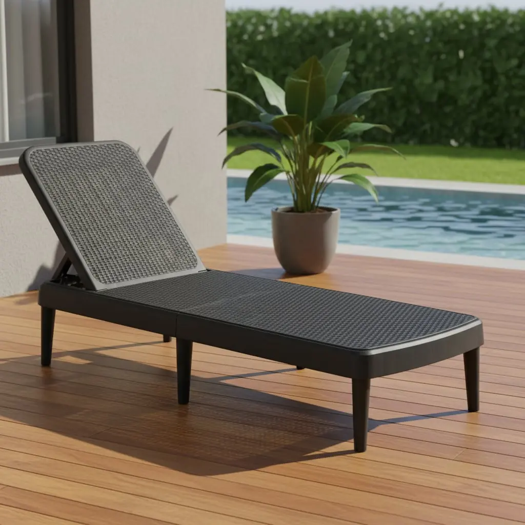 212 MAIN Large Armless Rattan Weave Reclining Chaise Lounge Set - Durable Black Heavy-Duty Plastic, 75.00x25.00x34.60 in, 250 lbs Capacity, Commercial Use, Modern All-Season Outdoor Stackable Camping Furniture, Mildew Resistant, Assembly Required, 75.00 X
