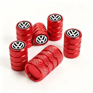 5-Pack Red & Black Alloy Tire Valve Caps For VW Golf GTI Jetta Passat Tiguan Atlas Taos Arteon Beetle ID.4 Premium Aluminum Dust-Proof Seal Corrosion Resistant Wheel Covers With VW Logo Easy Installation