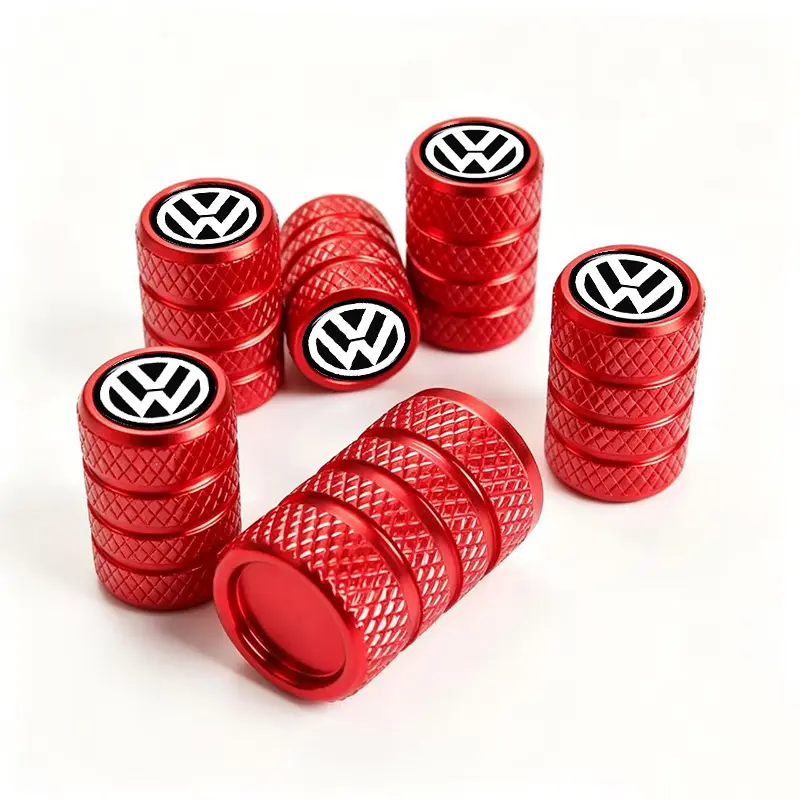 5-Pack Red & Black Alloy Tire Valve Caps For VW Golf GTI Jetta Passat Tiguan Atlas Taos Arteon Beetle ID.4 Premium Aluminum Dust-Proof Seal Corrosion Resistant Wheel Covers With VW Logo Easy Installation