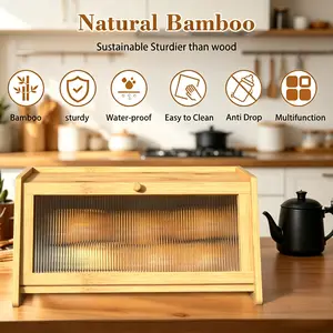 [HUOMAQFAN] Lnrkai Airtight Bamboo Bread Box, Farmhouse Corner Bread Storage Container for Kitchen Countertop, Homemade Toast Loaf Keeper
