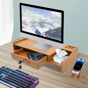 Wood Monitor Riser with Lockable Drawer, Computer/Laptop/PC Stand for Desk Organizer for Homes, Schools Monitor Stand Capacity