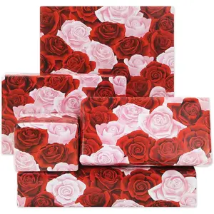 Rose  Wrapping Paper, Red and  Floral  Wrap 4 Folded Sheets Bridal Shower Wedding Wrapping Paper for Valentine's Day Birthday Women Mother's Day Lover's  Wraps