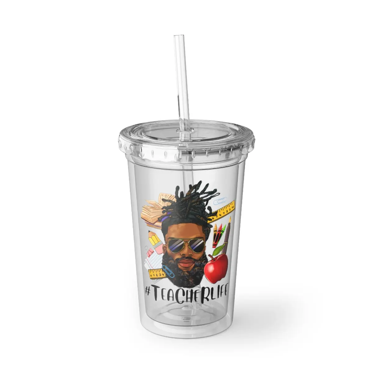 Suave Male Teacher Insulated Acrylic Tumbler with Lid and Straw - 16oz