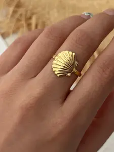 European and American Style Vintage Shell Ring, Stainless Steel Coastal Vacation Jewelry, Unique Design, Single Piece