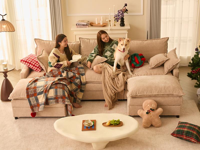 【2 Packages Shipping】GOSUHI 108" U-Shaped Modular Sectional Sofa - Comfy Cloud 3-Seater with 2 Movable Ottoman, TikTokShopBlackFriday,Deep Seat Linen Couch for Living Room, Beige Color ,Comfort & Stylish Design