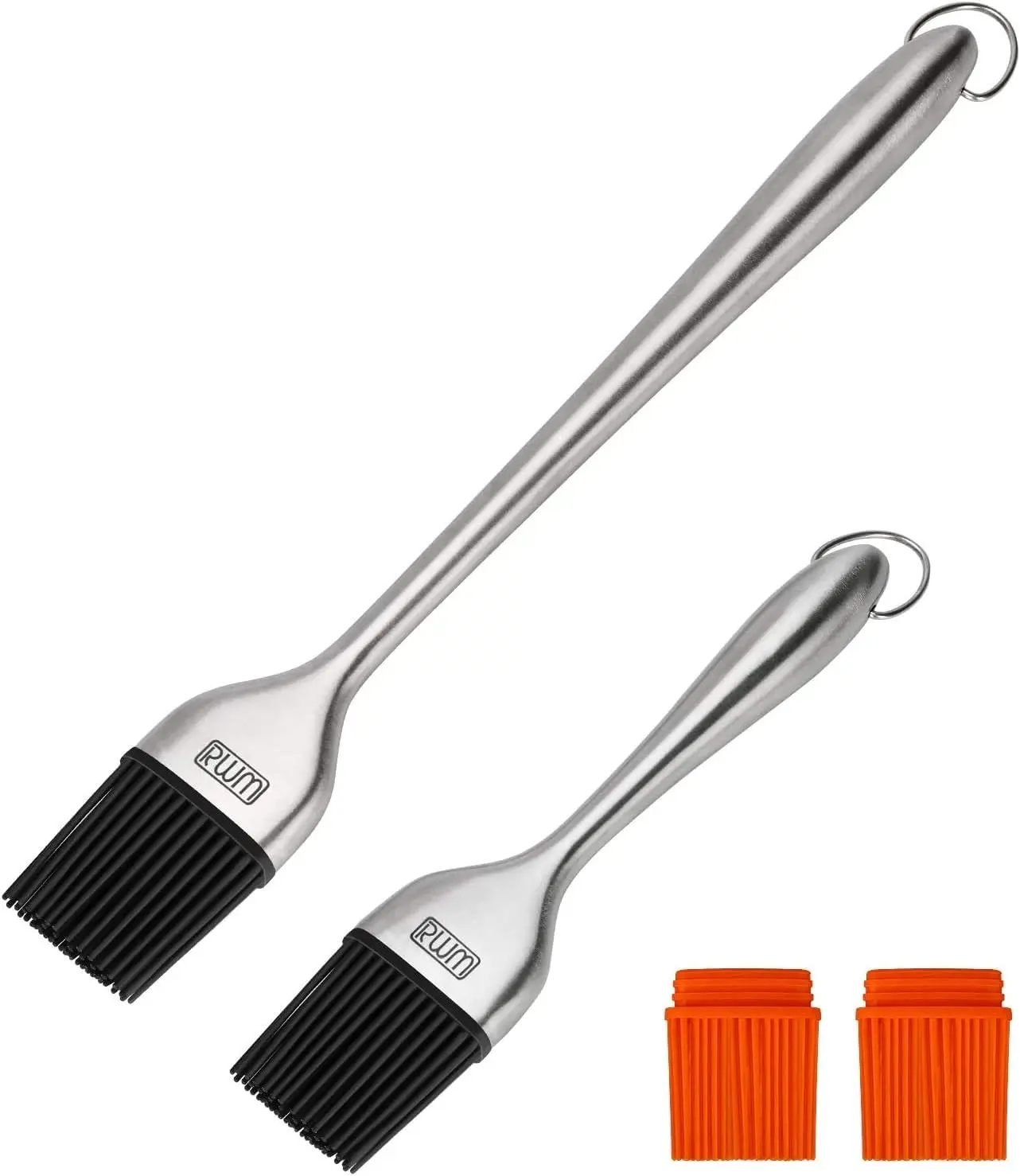 Rwm Basting Brush - Grilling BBQ Baking, Pastry and Oil Stainless Steel Brushes with Back up Silicone Brush Heads(Orange) for Kitchen Cooking &...