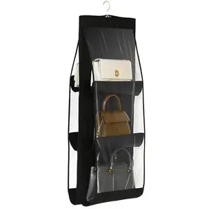 Closet Bag Storage Organizer, 6-Compartment Hanging Bag, Foldable Backpack Holder, Space-Saving Handbag Rack, Shoulder Bag Sorter