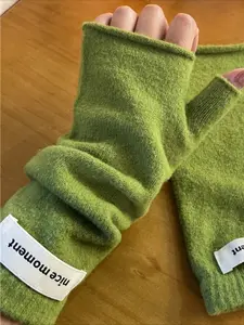 1pcs French lazy wind piled half-finger gloves female Korean version of the autumn and winter warm thickened half-finger gloves unisex Textured
