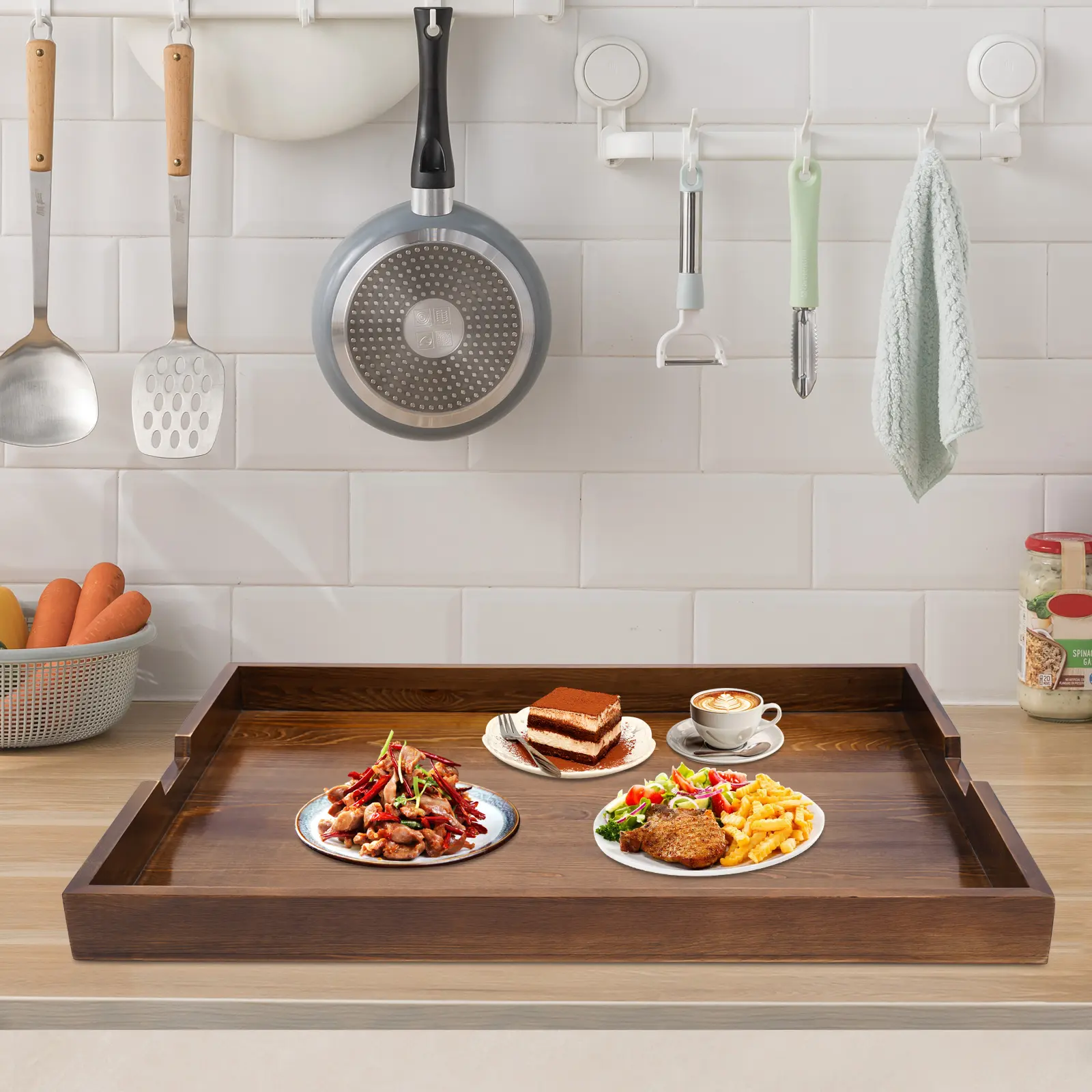 Stove Top Cover 74.8x55.9cm, Walnut Pine Wood Counter Protector for Kitchen Home Camping, Extra Workspace with Antique Finish