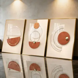 3Pcs Aluminum Alloy Framed Painting, Abstract Geometric Shapes Art Picture, Home Decoration For Living Room, Bedroom, Office, Restaurant, Hallway Wall Decor, Odorless Print Artwork, Luxury Perfect Gift For Friends And Family