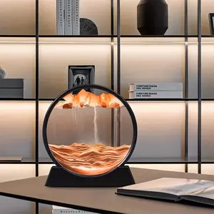 ANSQU Moving Sand Art Picture Quicksand Painting Round Glass Sandscapes 3D Deep Sea Sand Art 7 inch ANSQU Decor Shelf Decoration Items Living Room Vintage Desert Yellow Ornaments Christmas Gift Set Stock Up Christmas Decorations