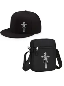Trendy Hiphop Cross Design Print Unisex Baseball Cap Adjustable and Shoulder Bag Set, Street Fashion Outdoor Sports Hat and Bag Combo