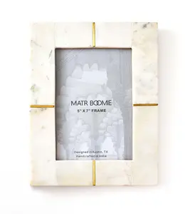 Sammita 5x7 White Picture Frame - Carved Marble Brass Inlay