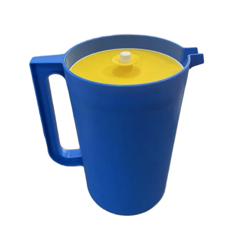 Heritage 1 Gal Classic Blue Pitcher with Push-Button Lid - Carafe with Lids, Yellow Jug Teapot Kitchenware Drinkware Container for Kitchen Use