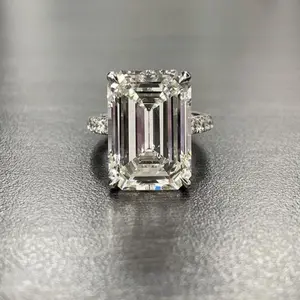 Luxury 100% 925 Sterling Silver Created Emerald cut 4ct Diamond Wedding Engagement Cocktail Women Rings Fine Jewelry