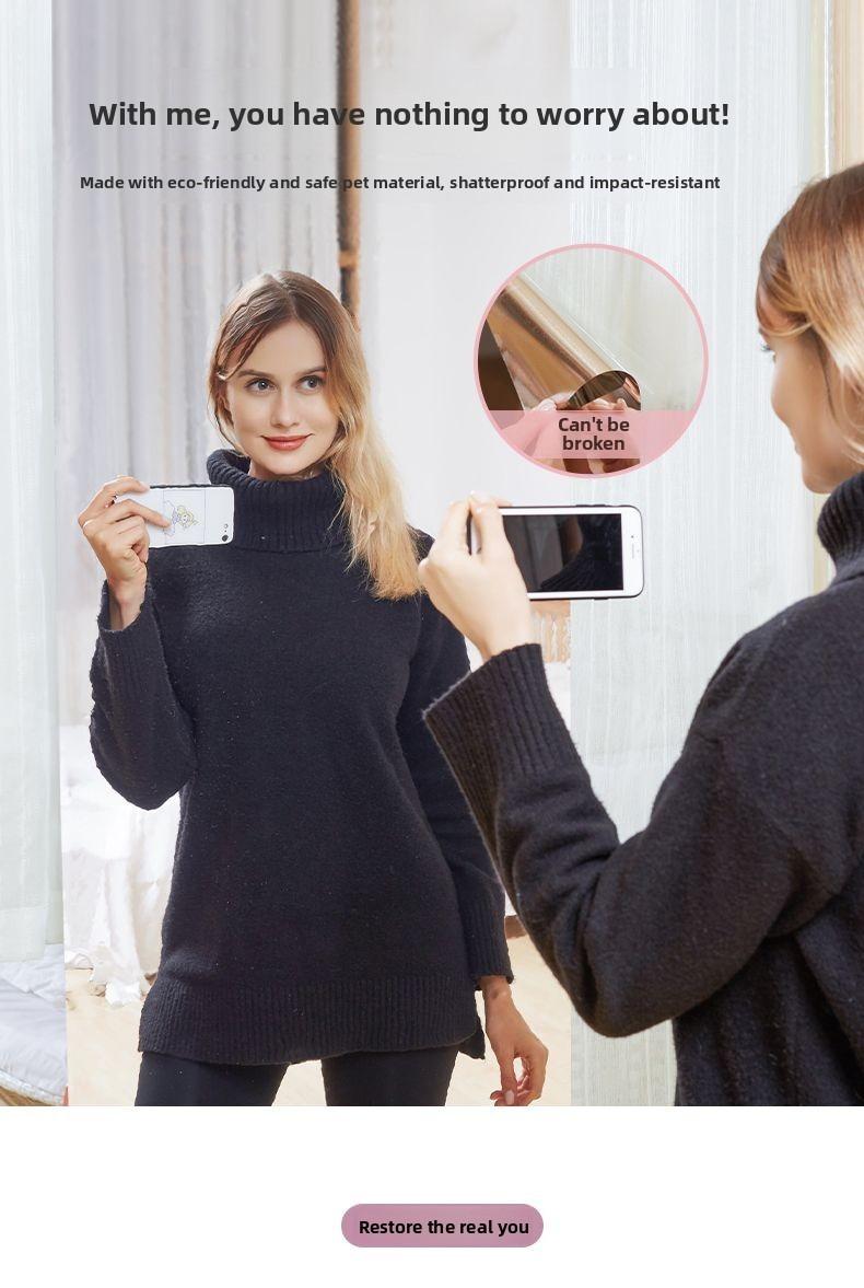 Self-adhesive mirror sticker with backing tape, 20 × 40 inch, soft glass mirror for self-service/glass doors, home use, full-length mirror, Instagram‑style bedroom reflective film