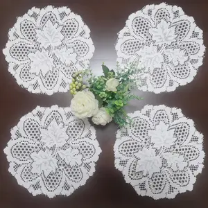 White round lace leaf pattern tablecloth, suitable for restaurant decoration, bedside table and photo prop weaving cover