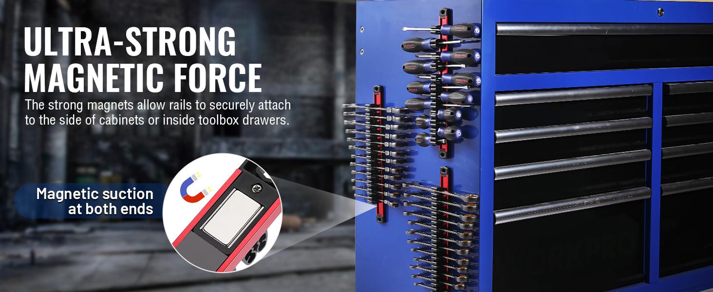 #BacktoSchool WORKPRO Magnetic Screwdriver and Wrench Organizer Set, 36-Slot Tool Holders | 3-Pack Aluminum Rails, Magnetic Force, Flexible High-Tension Tool Clips, For Tool Box Drawer & Wall-Mount Storage