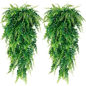 2-Piece Artificial Hanging Fern Leaves, UV-Resistant Fake Ivy Plant, Vibrant Greenery for Indoor Outdoor Decor, Wedding Use, Home & Garden, Artificial Ferns