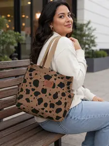 Fashion Cow Print Corduroy Handbag Women Retro Tote Lunch Bag with Zipper Multi Pocket Storage Shoulder Bag Cute Portable Work Bag for Office College Picnic Shopping Travel Daily Use Perfect Birthday Christmas Halloween Gift for Her Stylish Casual Purse