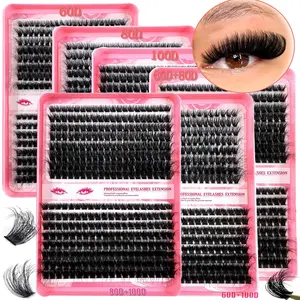 Eyelash Cluster Set, Eyelash Extension Kit 60D/80D Thickness Eyelash Extension Individual Eyelash Clusters Multi Type Natural Style Reusable Segmented False Eyelash Slim&Super Soft DIY Home