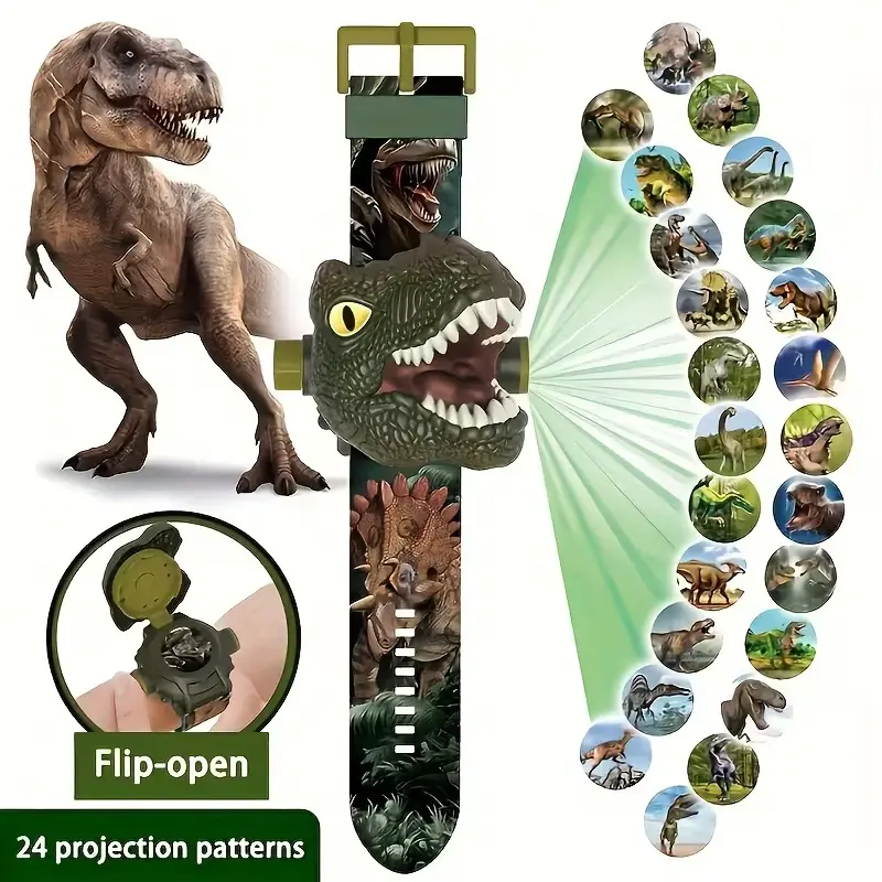 Dinosaur Projection Watch for Kids, Light Up T-Rex Watch with 24 Cartoon Dinosaur Images, Fun Digital Toy Watch for Boys Girls, Perfect Stocking Stuffer & Outdoor Play Gift